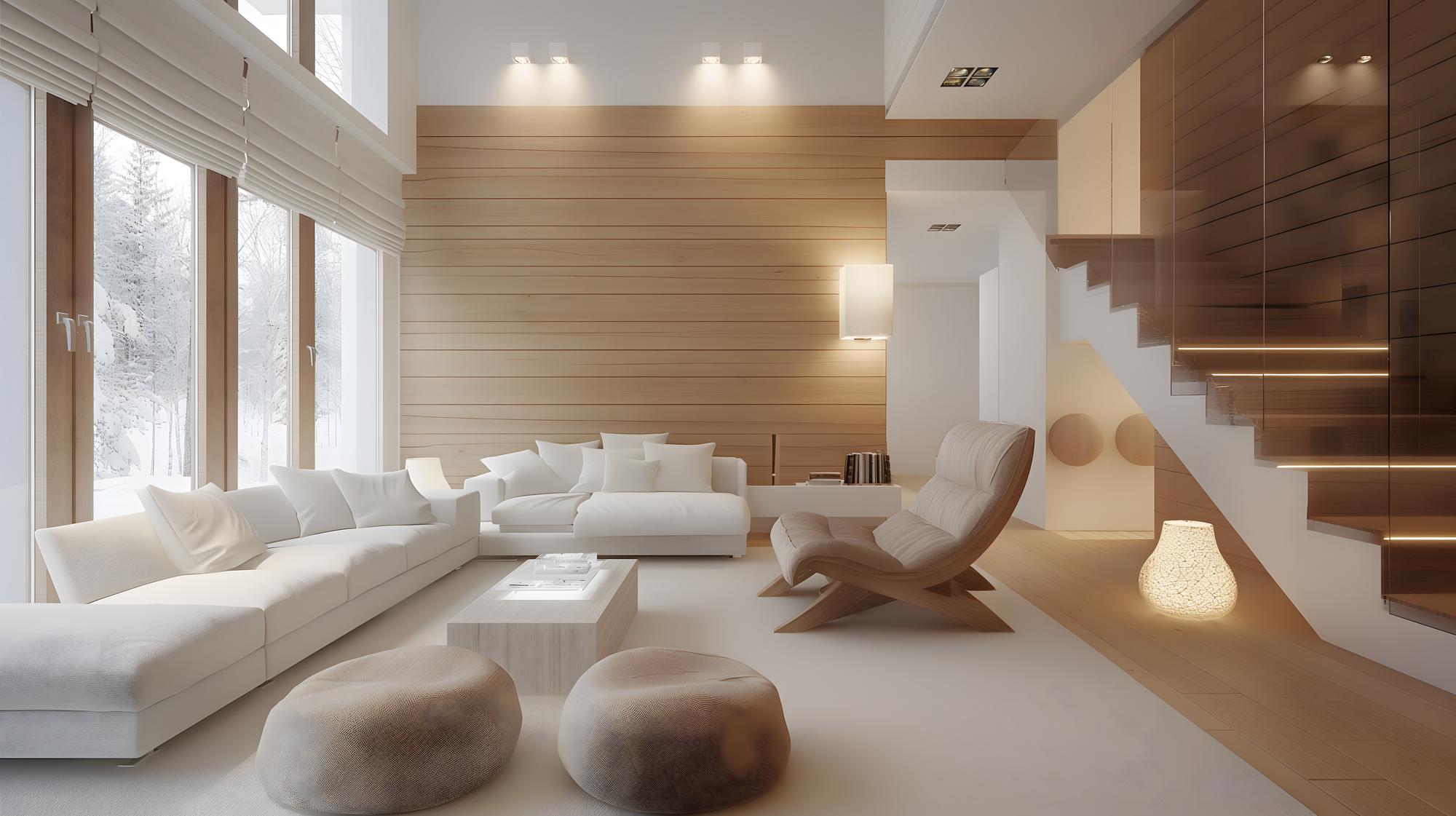Interior modern de apartament cu lumină caldă
